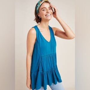 By Anthropology Malaga Teal Sleeveless Women's Tiered Tunic size Medium
